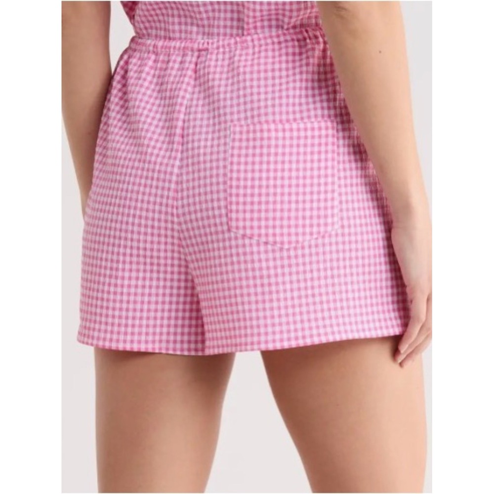 WAYF Pink Gingham Women's Casual Shorts stretchy pull on pocket Large NWT NEW